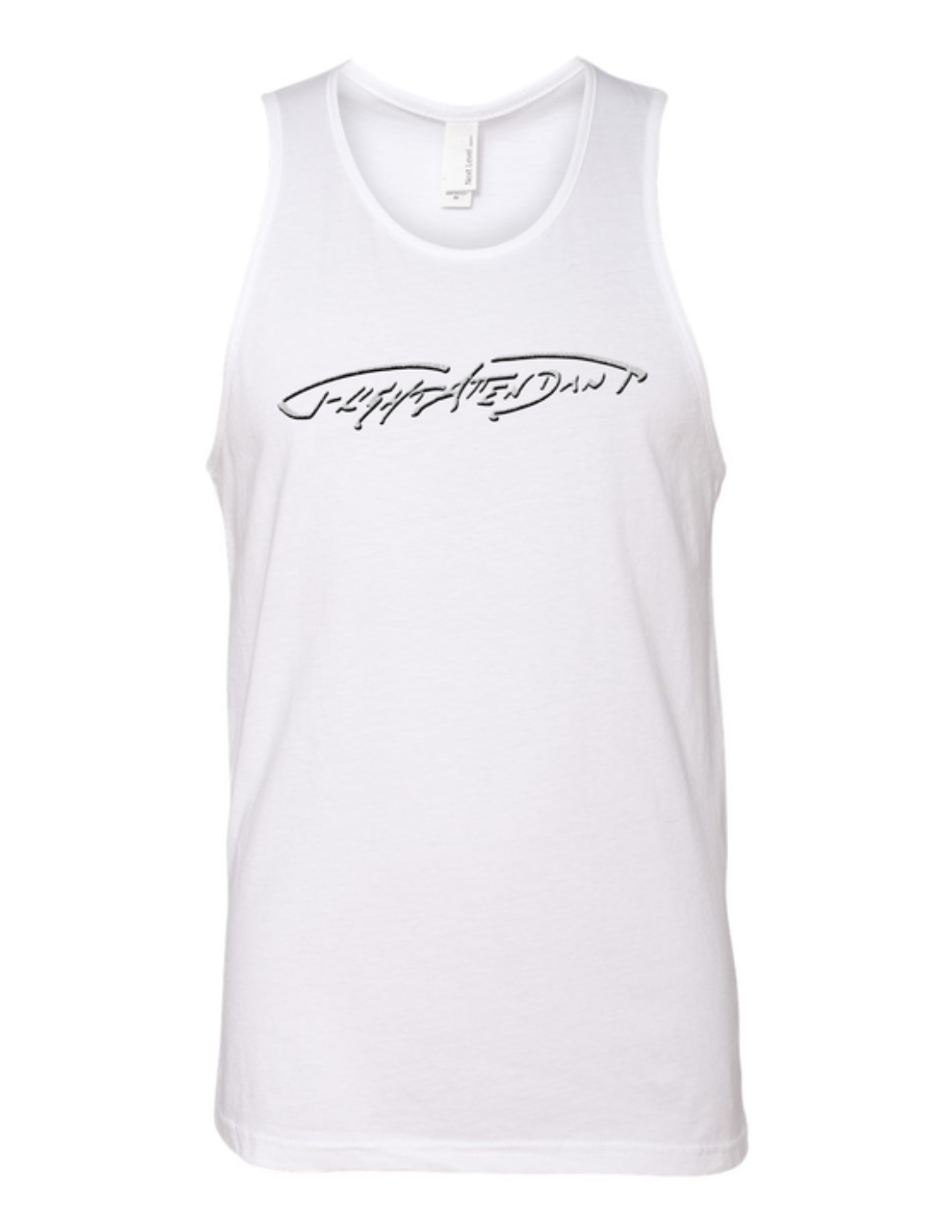 white tank top with a hand written text logo that says "Flight Attendant"